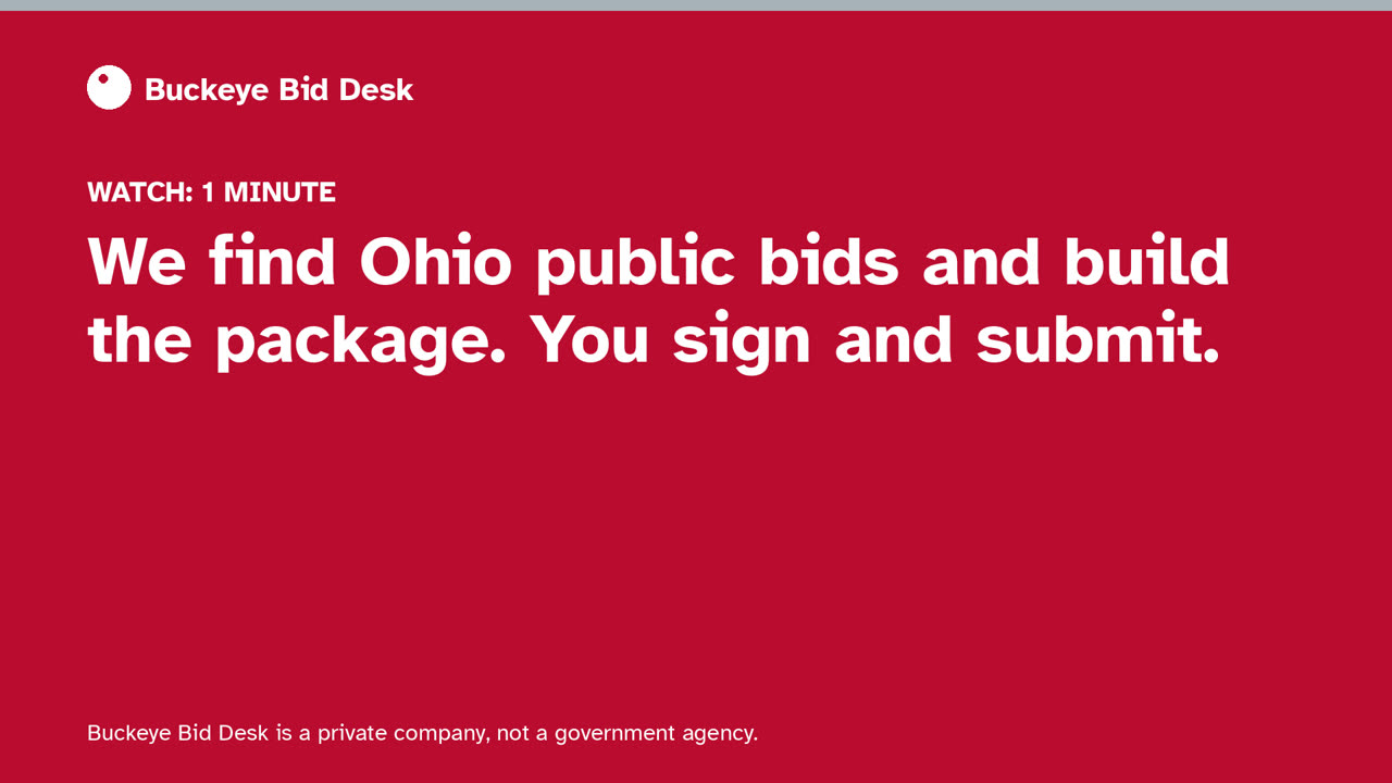 Video cover: We find Ohio public bids and build the package. You sign and submit.